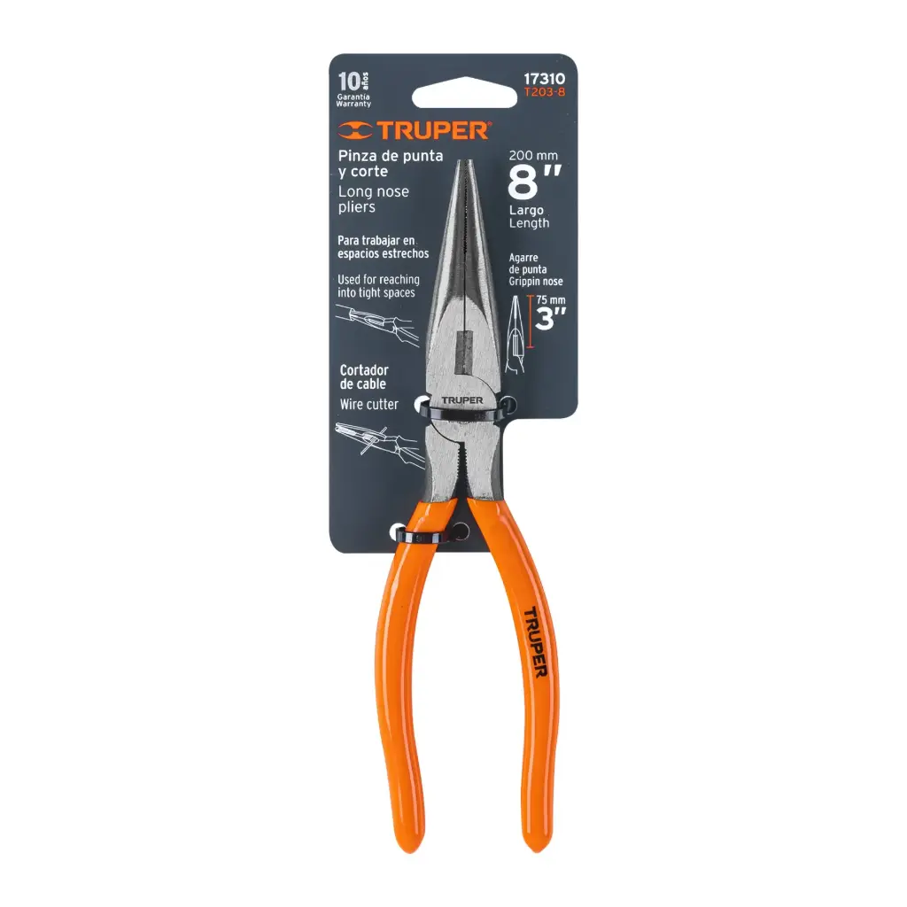Pinza punta y corte 8", mango de vinil 17310