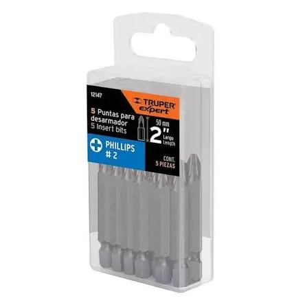 ESTUCHE CON 5 PUNTAS DE CRUZ PH2 LARGO 2 PLG. TRUPER EXPERT 12147