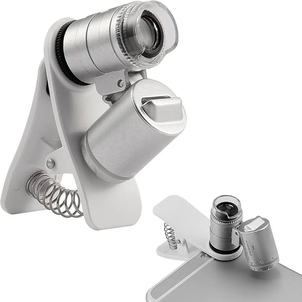 KINGMAS 60X Clip-On Microscope Magnifier Lens with LED Lights Jeweler Loupe for iPhone, Samsung and More Mobile