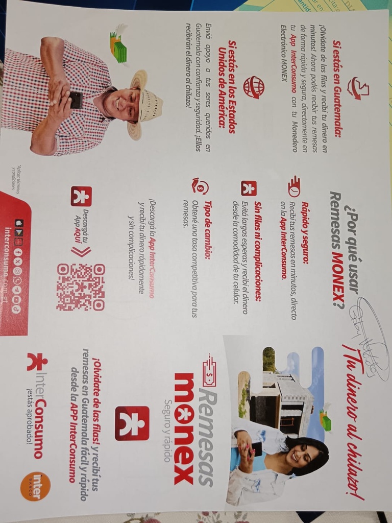 TRIFOLIAR REMESAS MONEX PAQUETE 250