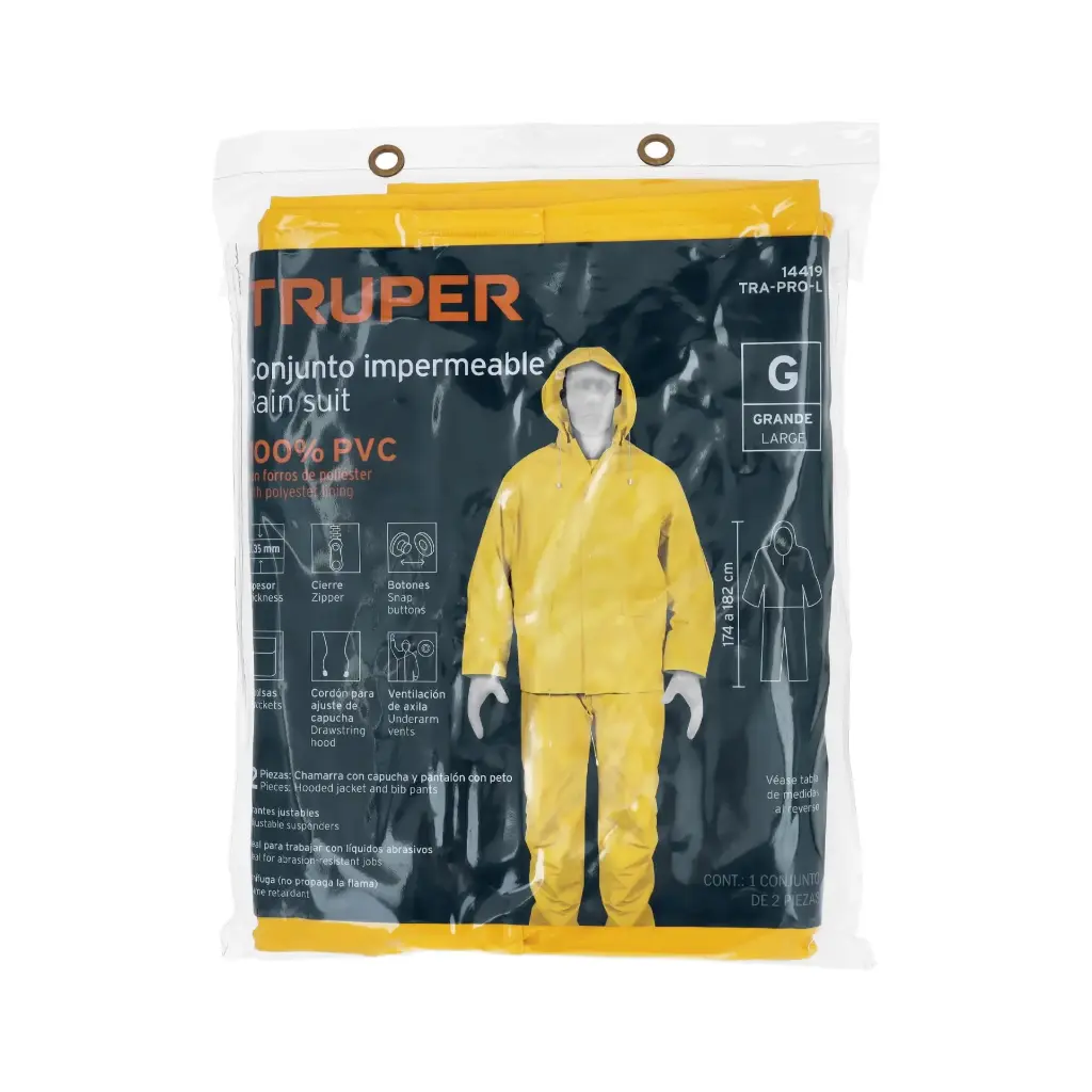 CONJUNTO IMPERMEABLE DOBLE CAPA, TALLA G, TRUPER 14419