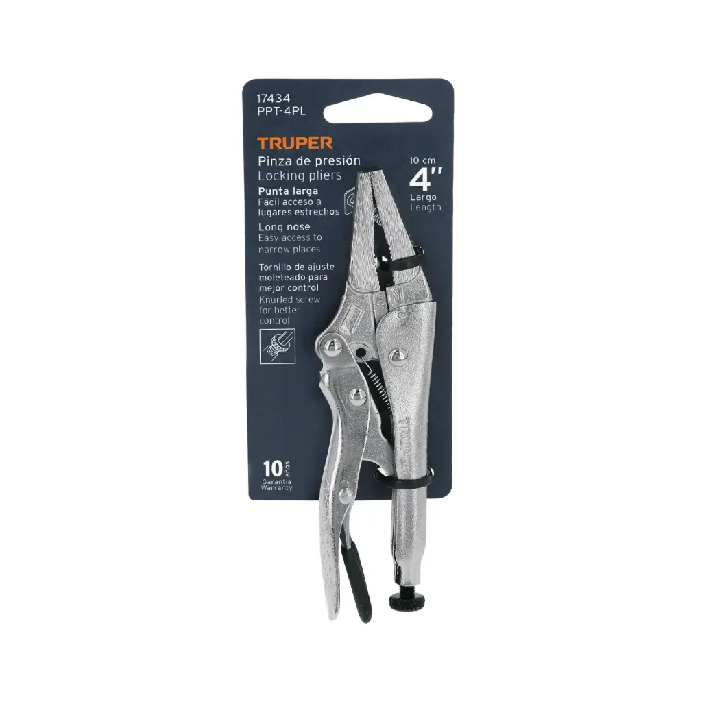 PINZA DE PRESIÓN 4', PUNTA LARGA, TRUPER 17434