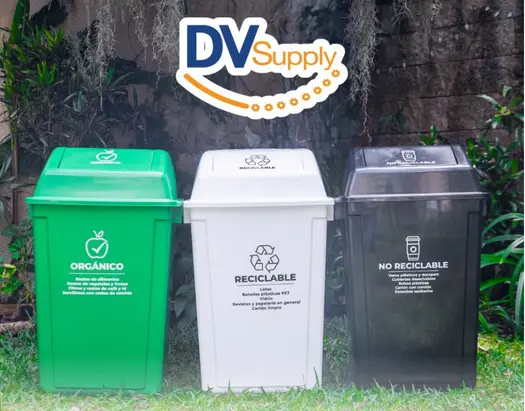 COMBO BOTE DE BASURA PARA RECICLAJE 60LT  VERDE + ROLLO DE 20 BOLSAS 3OX33" NEGRAS