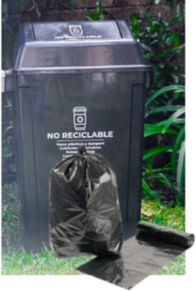 COMBO BOTE DE BASURA PARA RECICLAJE 60LT NEGRO + ROLLO DE 20 BOLSAS 30X33" NEGRAS
