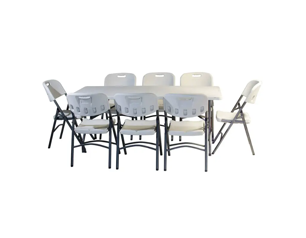 COMBO DE MESA BLANCA Y 8 SILLAS PLEGABLES