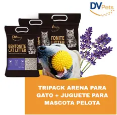 TRIPACK ARENA PARA GATO + JUGUETE PARA MASCOTA PELOTA