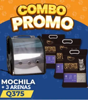 TRIPACK ARENA PARA GATO + MOCHILA COMBO
