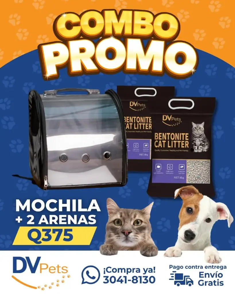 MOCHILA TRANSPORTADORA +DOS BOLSAS DE ARENA PARA GATO GRATIS