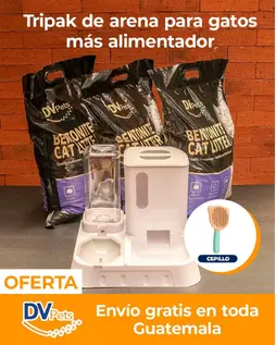 TRIPACK ARENA + CEPILLO + DISPENSADOR DE COMIDA