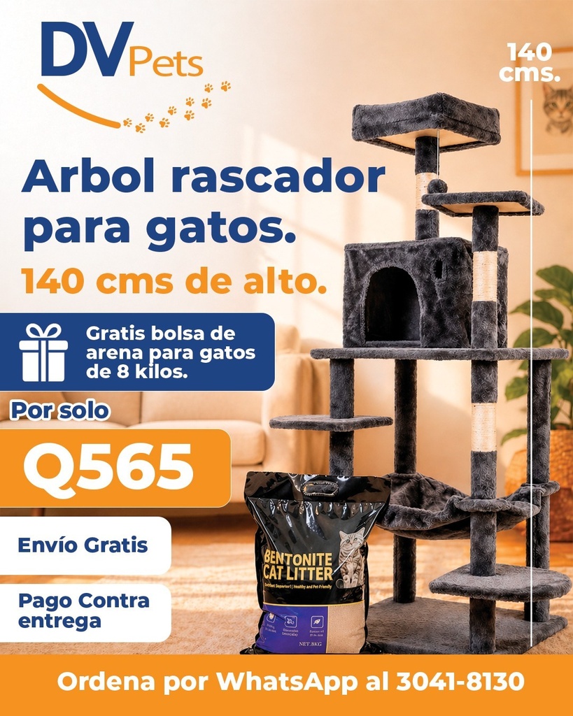 COMBO ARBOL RASCADOR 1.40CM ALTO + BOLSA DE ARENA 8K.