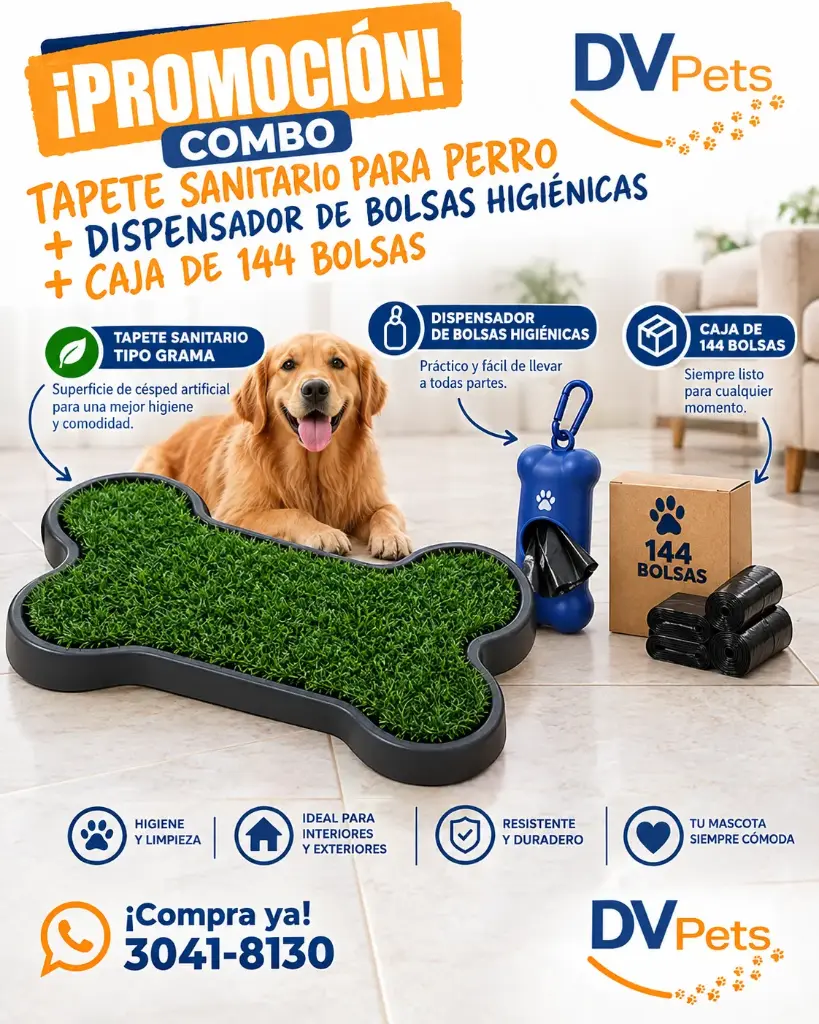 Tapete sanitario para perro + dispensador de bolsas higiénicas + caja de 144 bolsas